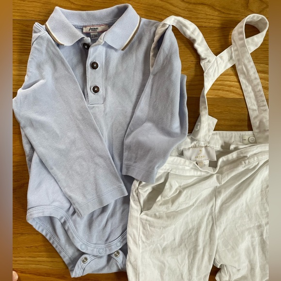 Jacadi Paris Boys set collared snap onesie & white suspender shorts 24 months - Picture 1 of 9